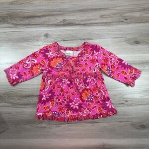 Hanna Andersson Kids Toddler Girl Pink Floral Long Sleeve Tunic Top Size 110